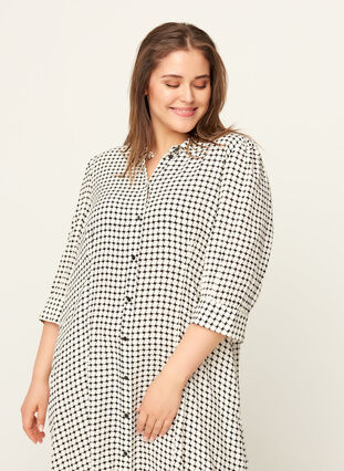 Checked viscose dress with buttons, Birch AOP, Model image number 2