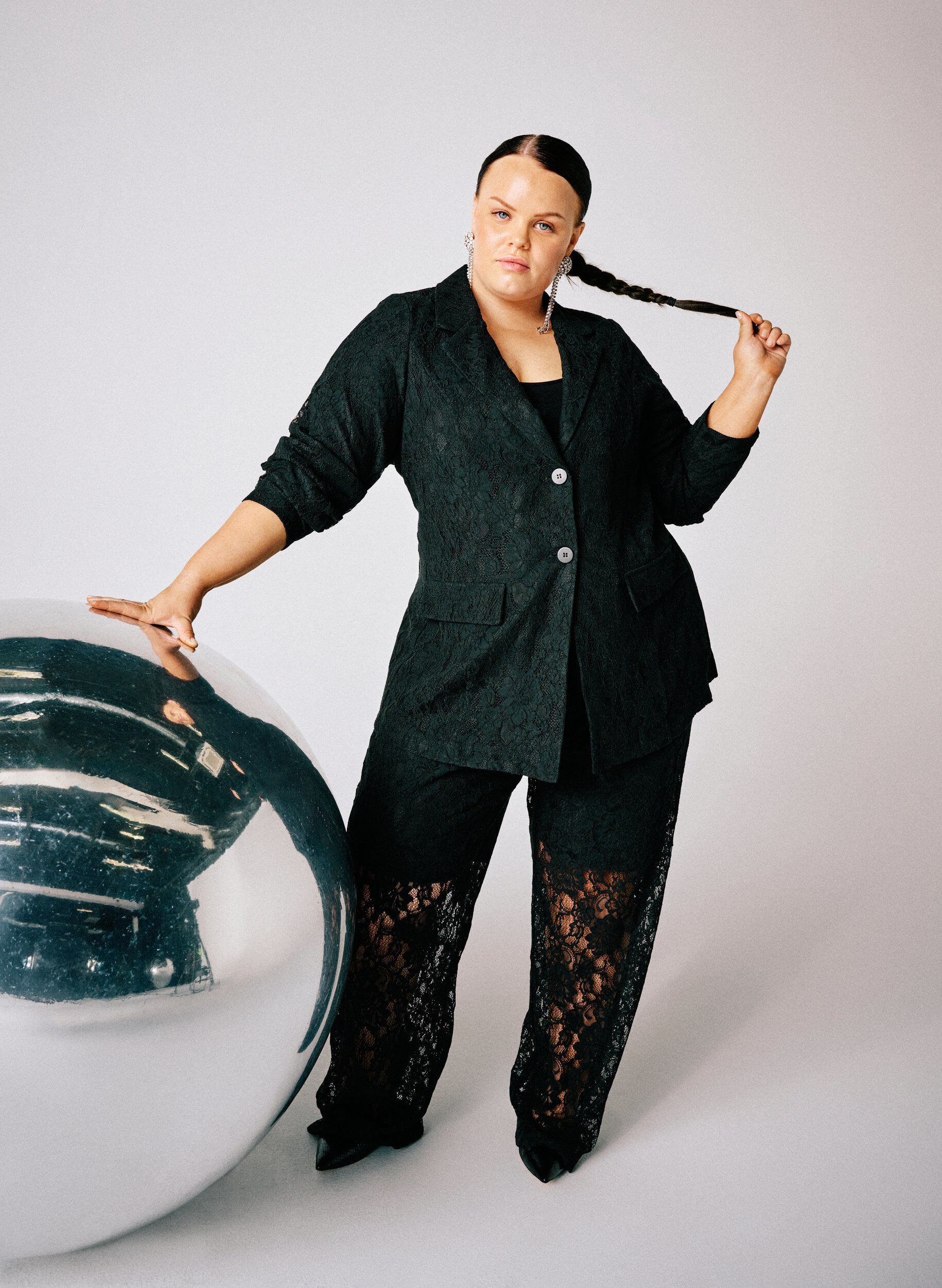 Zizzifashion Lace blazer with button closure, Black, Image image number 0