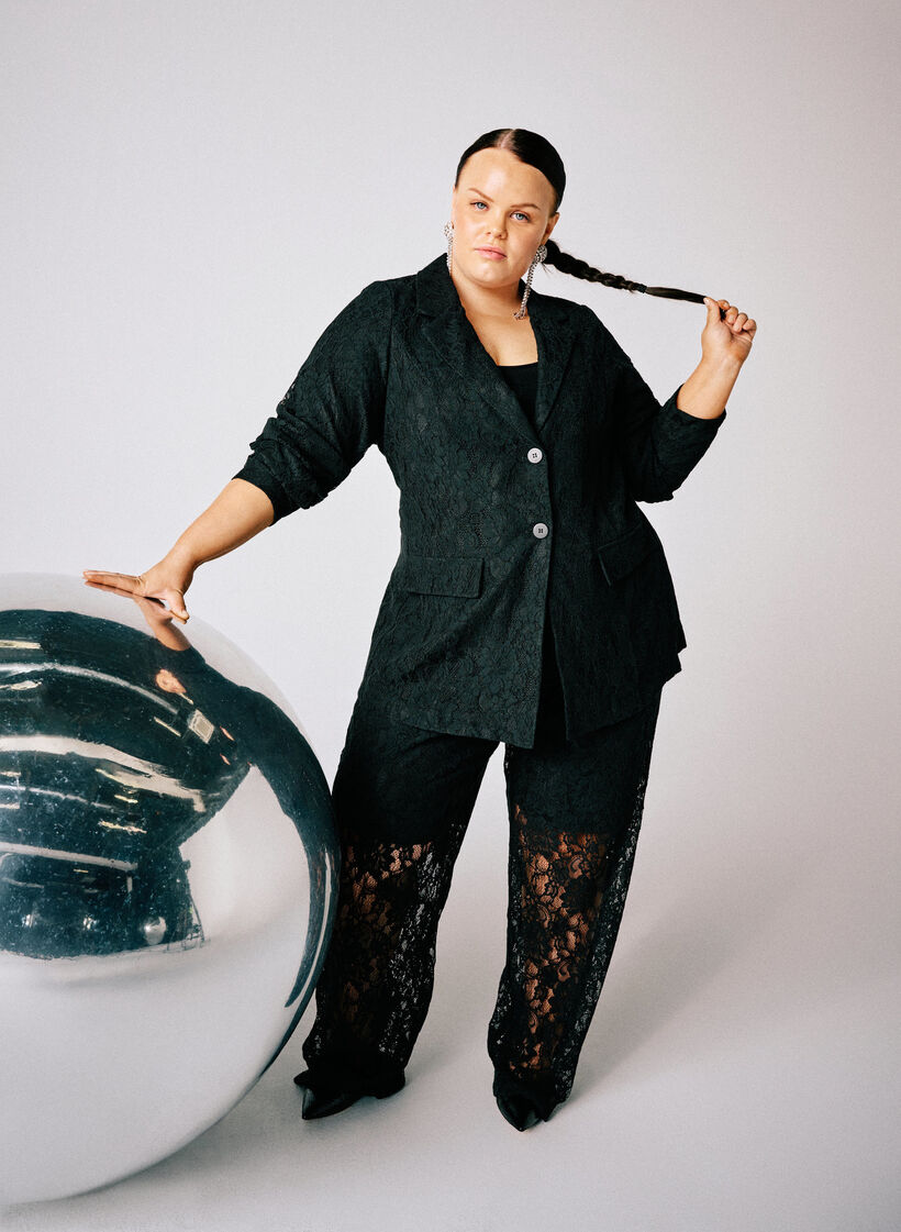 Lace blazer with button closure, Black, Image image number 0