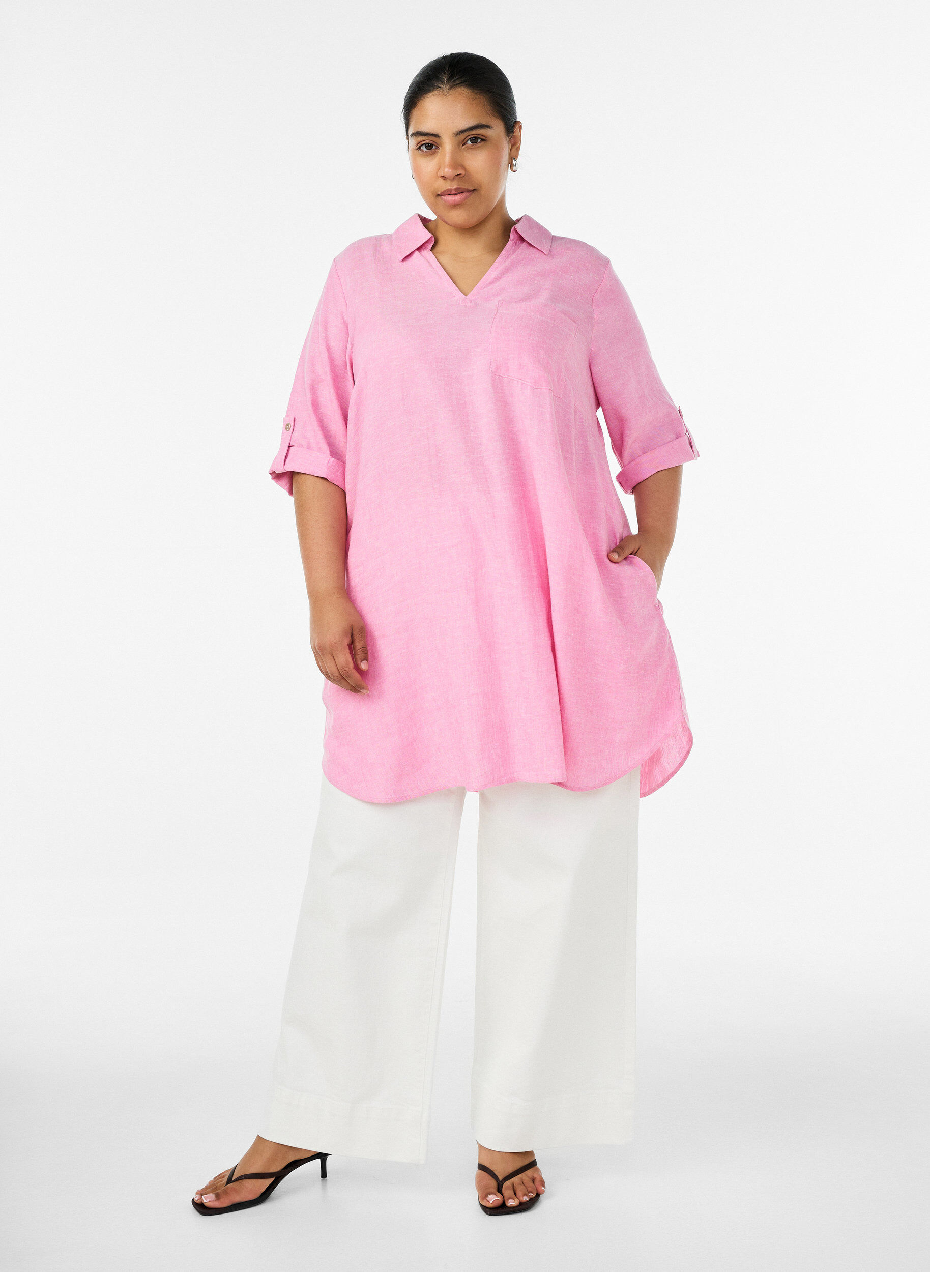 Zizzifashion Linen and viscose tunic with A-shape, 2169, Model image number 1