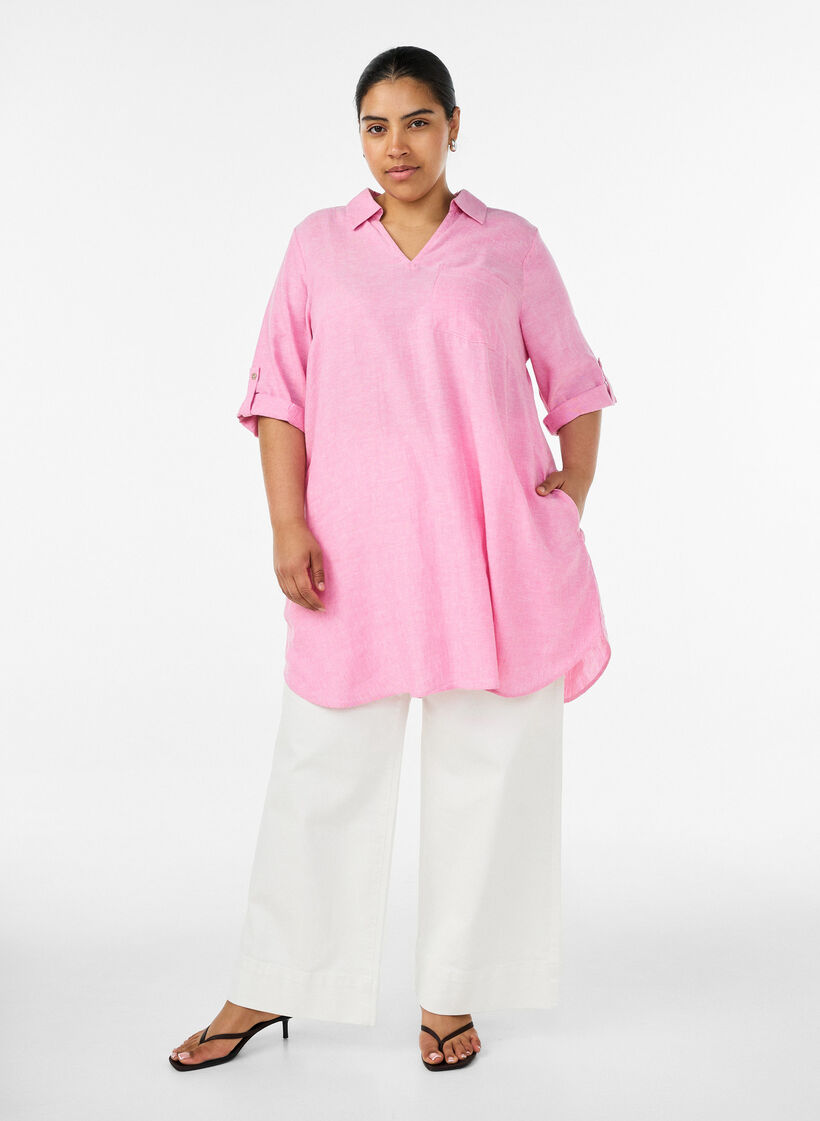 Linen and viscose tunic with A-shape, 2169, Model image number 1