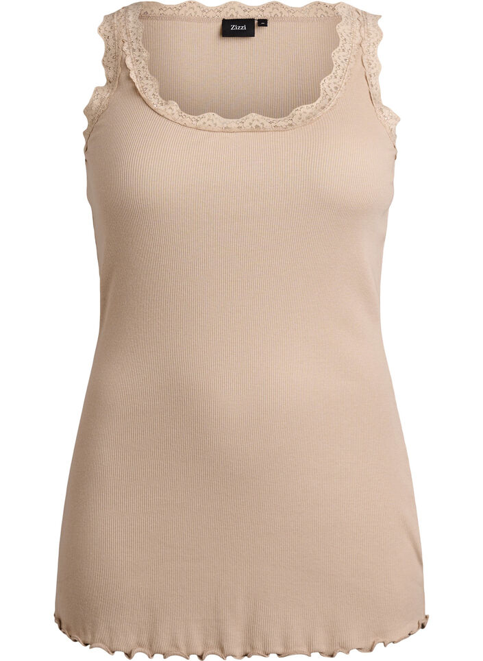 Top with lace trim, Beige, Packshot image number 0
