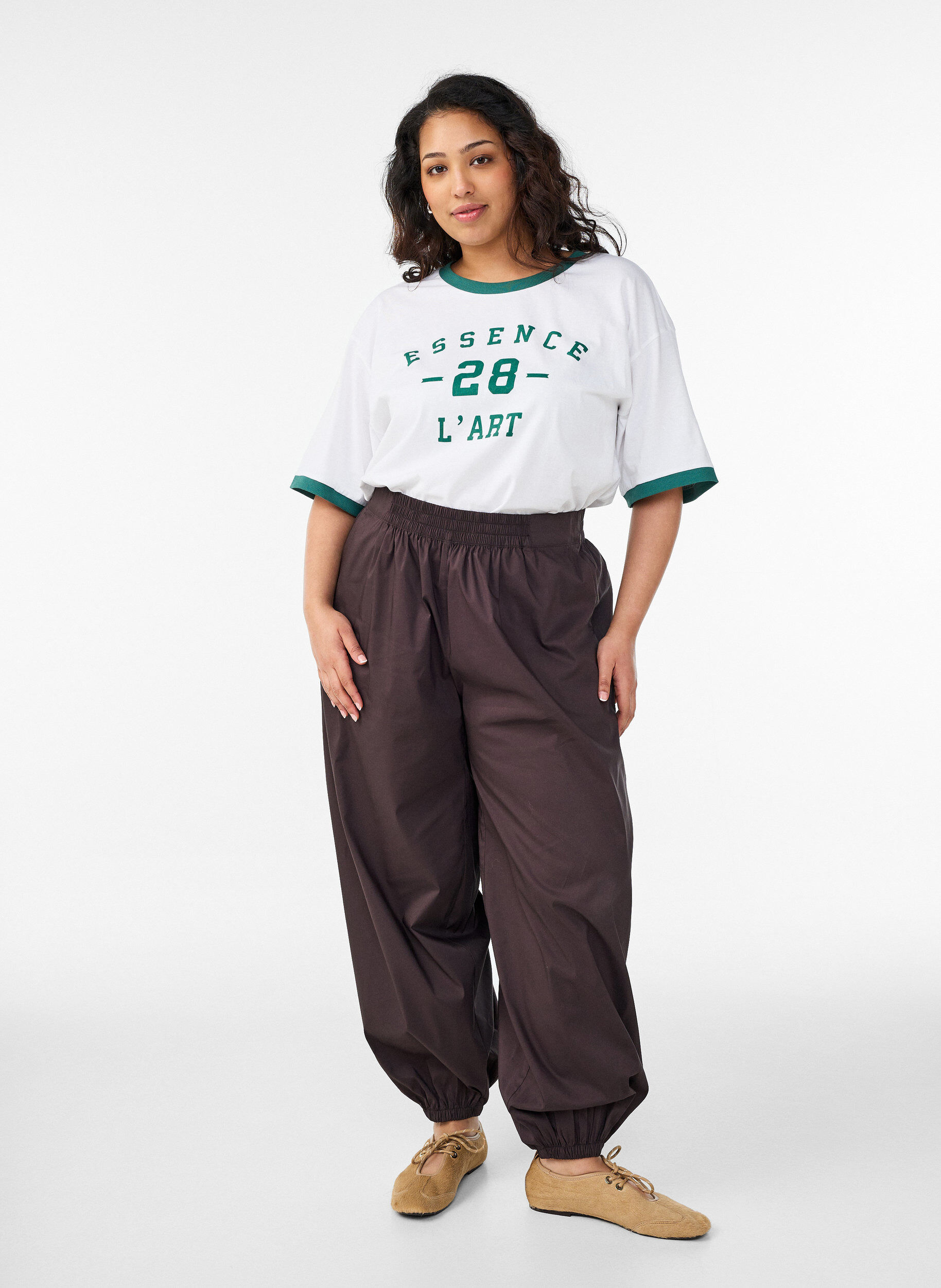 Zizzifashion Cotton T-shirt with text print and boxy fit, White, Model image number 1