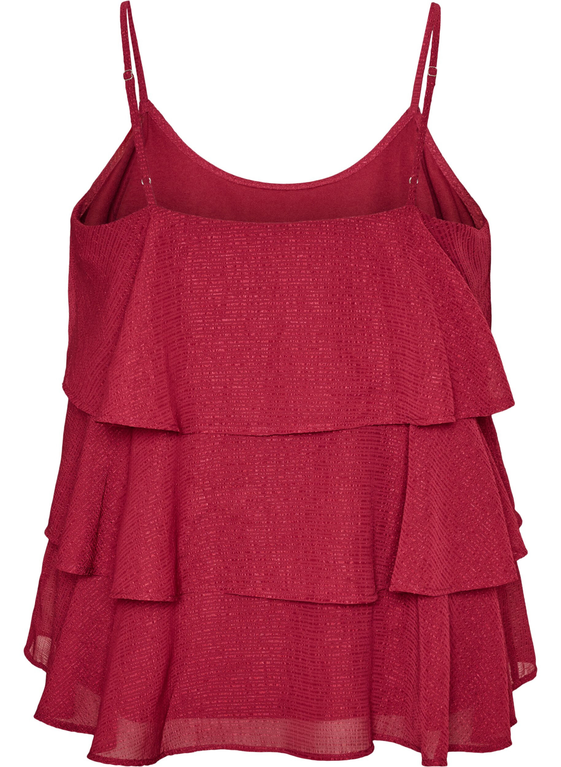 Zizzifashion Layered top with ruffles and spaghetti straps, Red, Packshot image number 1