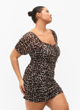 Short mesh dress with leopard print, Leo, Model image number 2