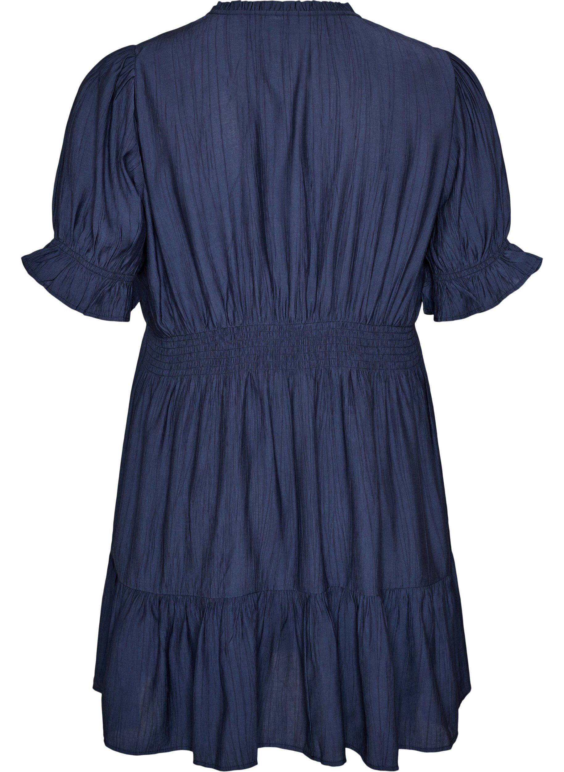 Zizzifashion Short viscose dress with ruffle details, Blue, Packshot image number 1