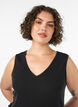Sleeveless cotton midi dress with rib and muslin, Black, Model image number 2