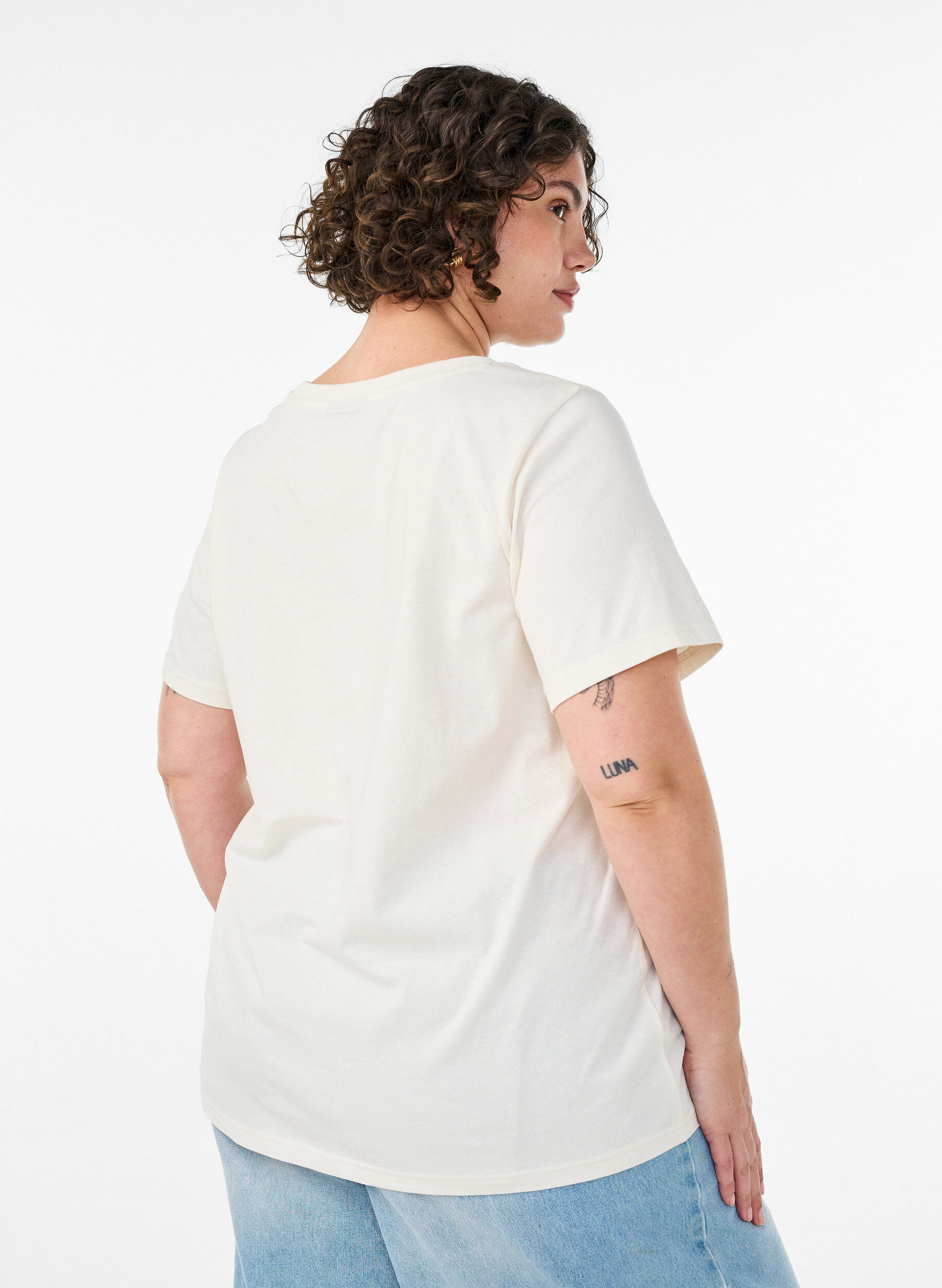 Zizzifashion Cotton T-shirt with print, Vanilla, Model image number 2
