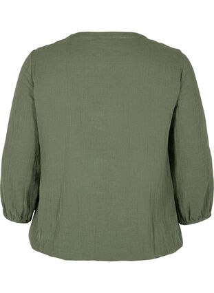 Cotton blouse with buttons and 3/4 sleeves, Thyme, Packshot image number 1