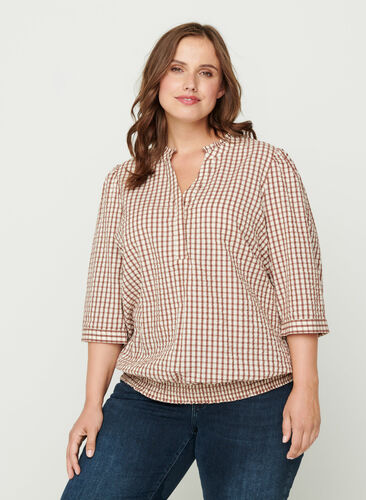 Checked cotton blouse, Coloured Check, Model image number 0