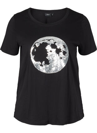Cotton t-shirt with sequins, Black, Packshot image number 0