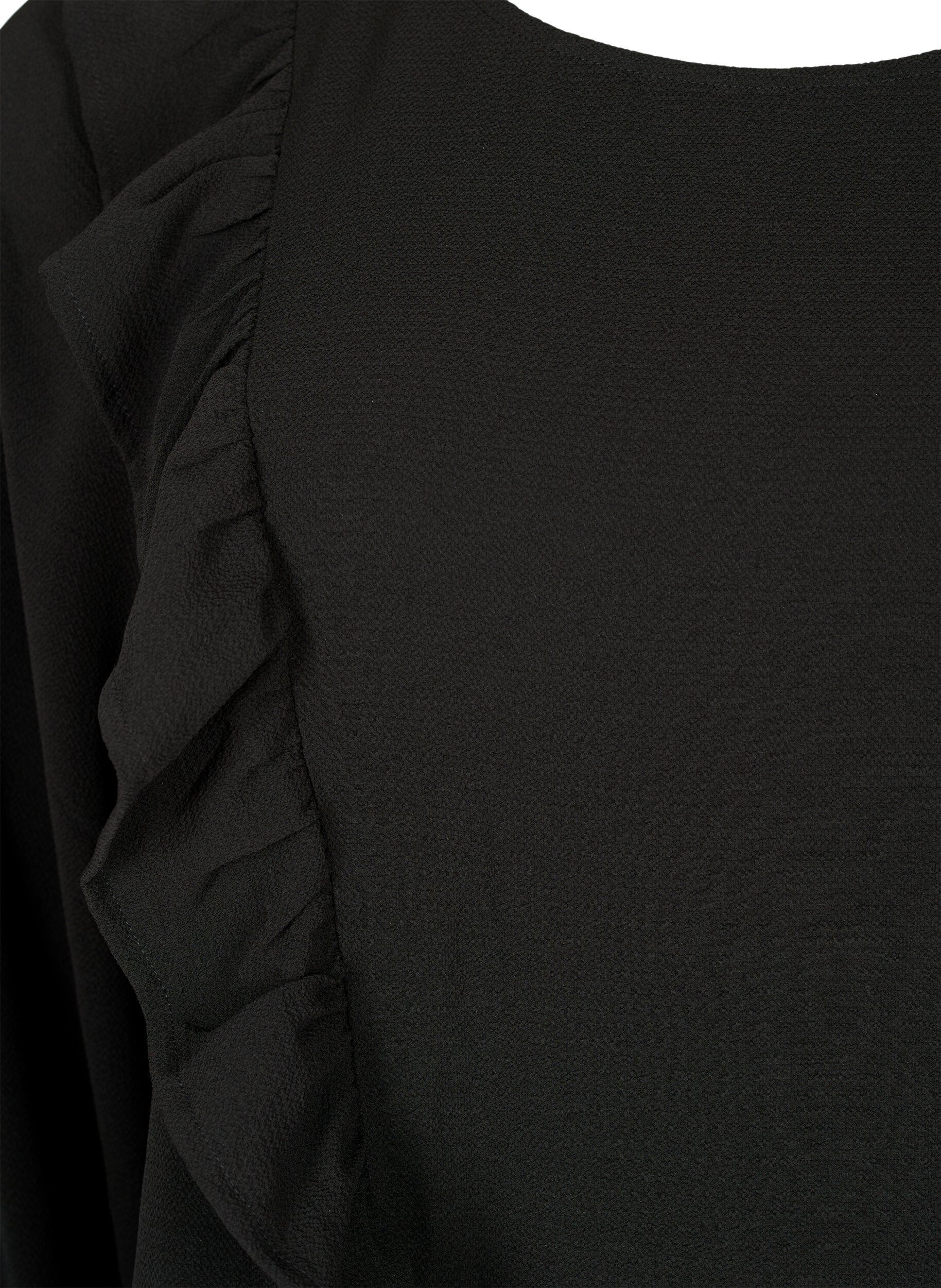 Zizzifashion Long sleeve blouse with ruffles, Black, Packshot image number 2