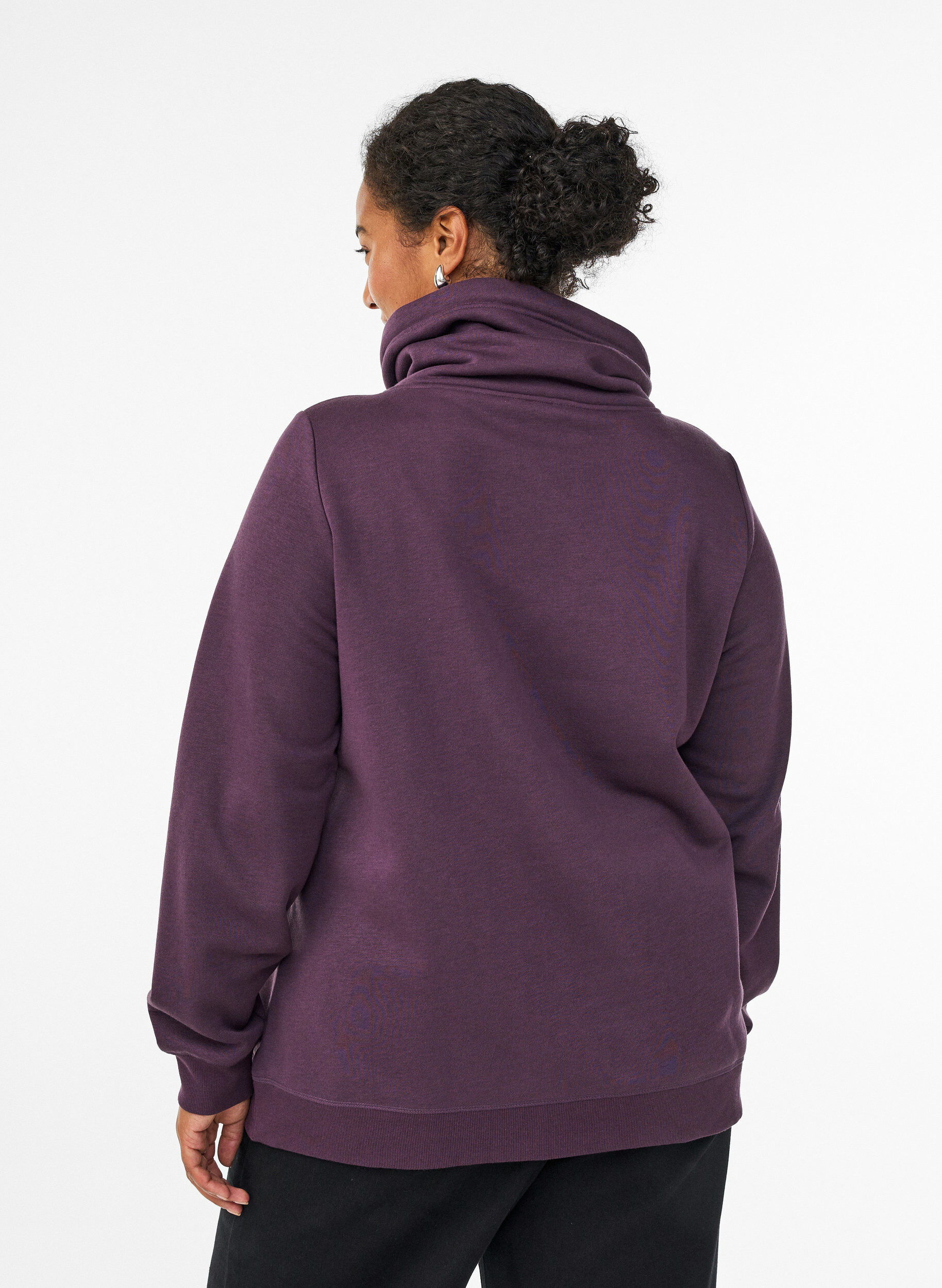 Zizzifashion Sweatshirt with high collar and pockets, Purple, Model image number 2