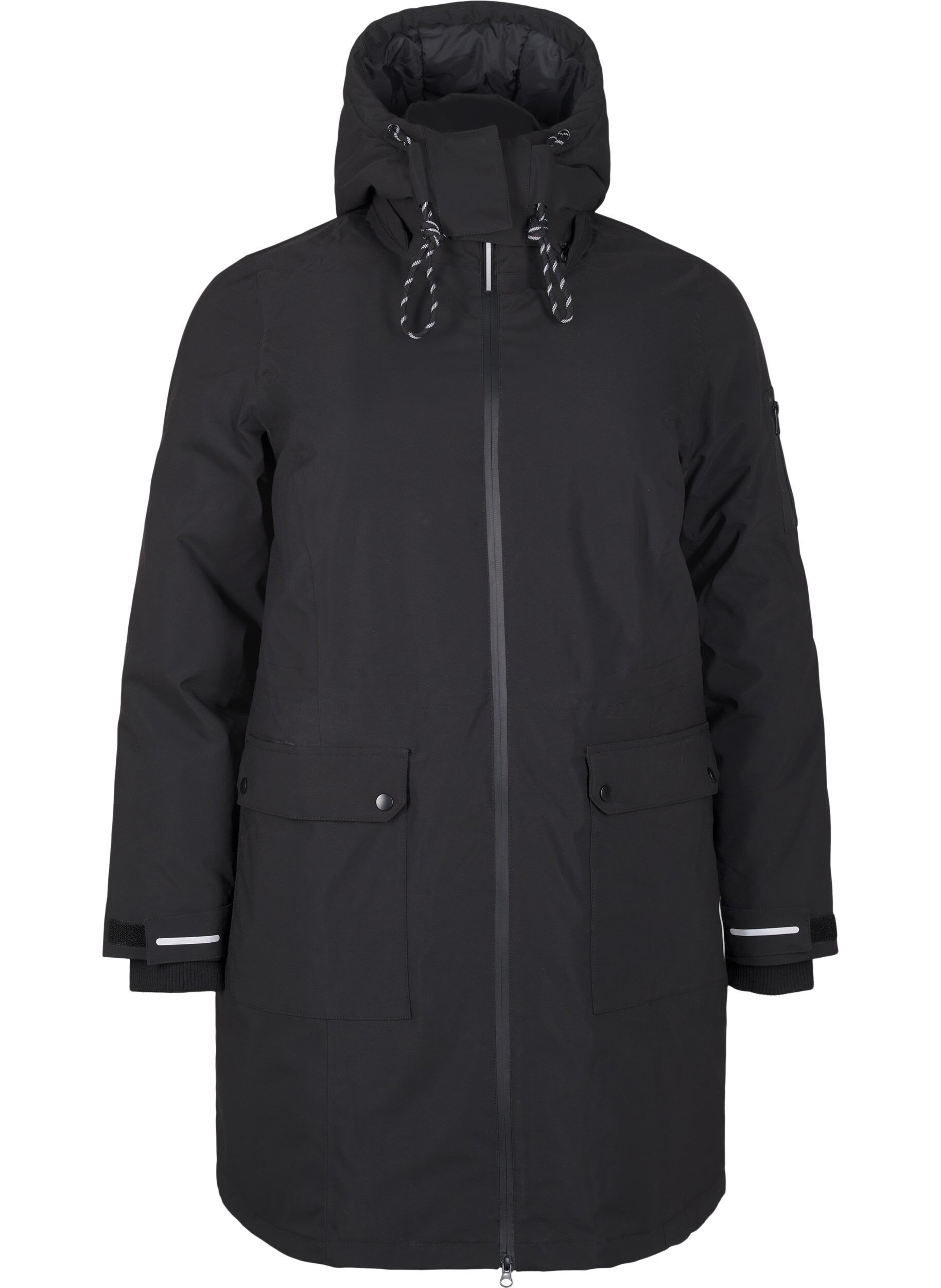 Zizzifashion Practical winter jacket with hood and pockets, Black, Packshot image number 0