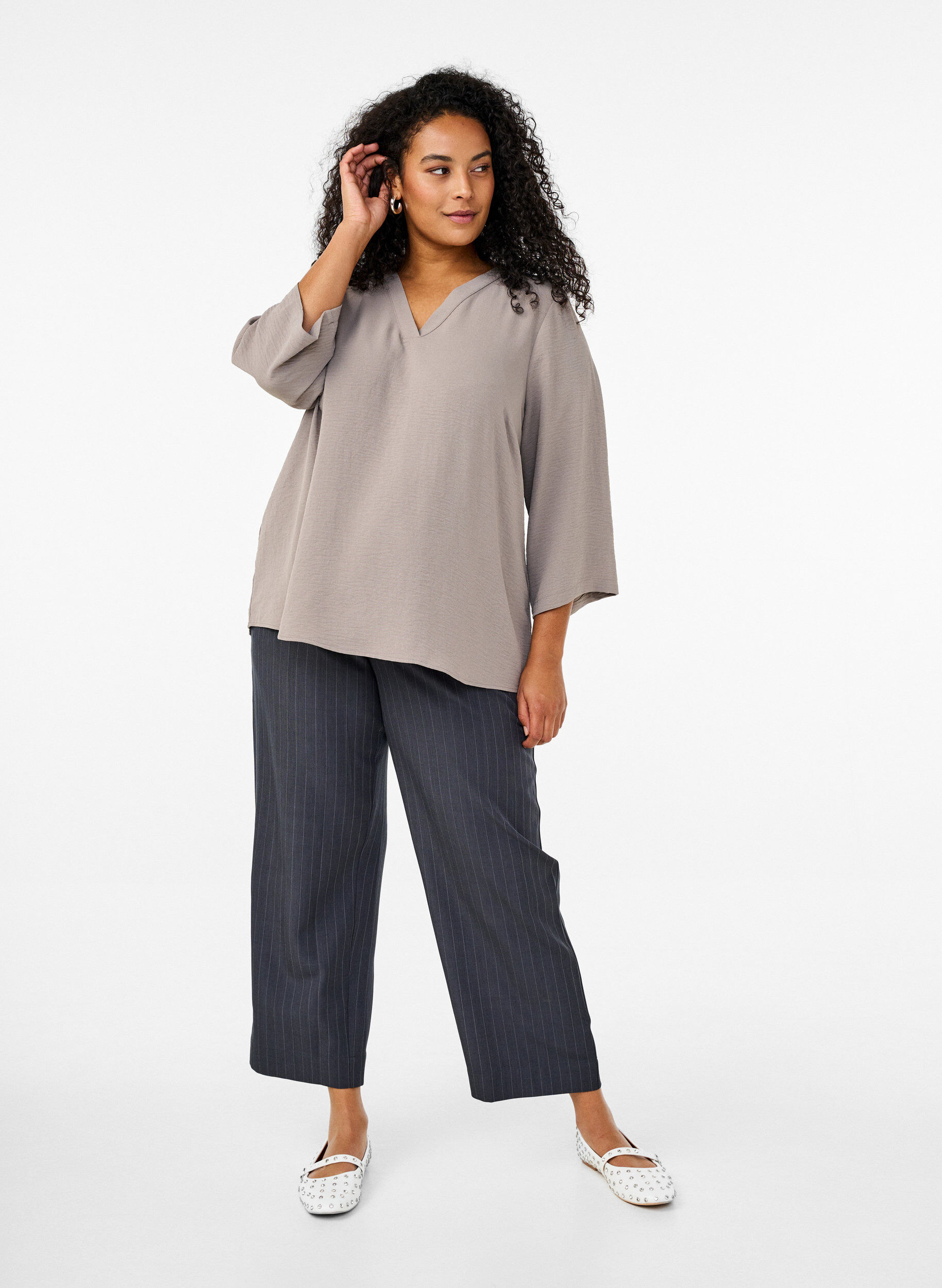 ZizzifashionBlouse with 3/4 sleeves, Beige, Model image number 1