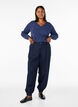 Jersey blouse with a V-neck and long sleeves, Blue, Model image number 1