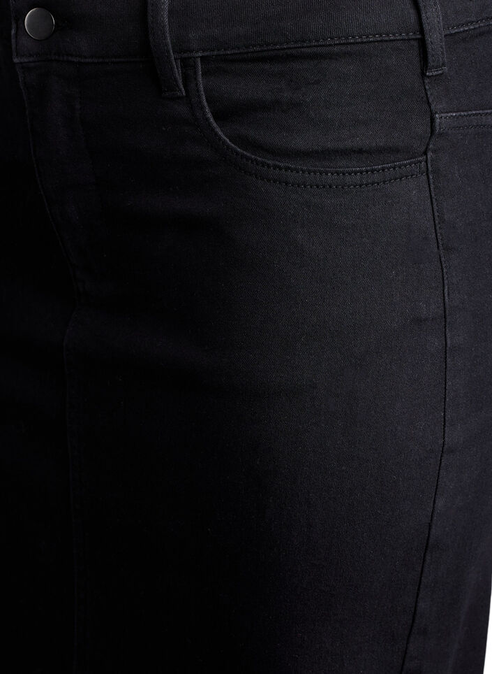 Midi denim skirt with a front slit, Black, Packshot image number 2
