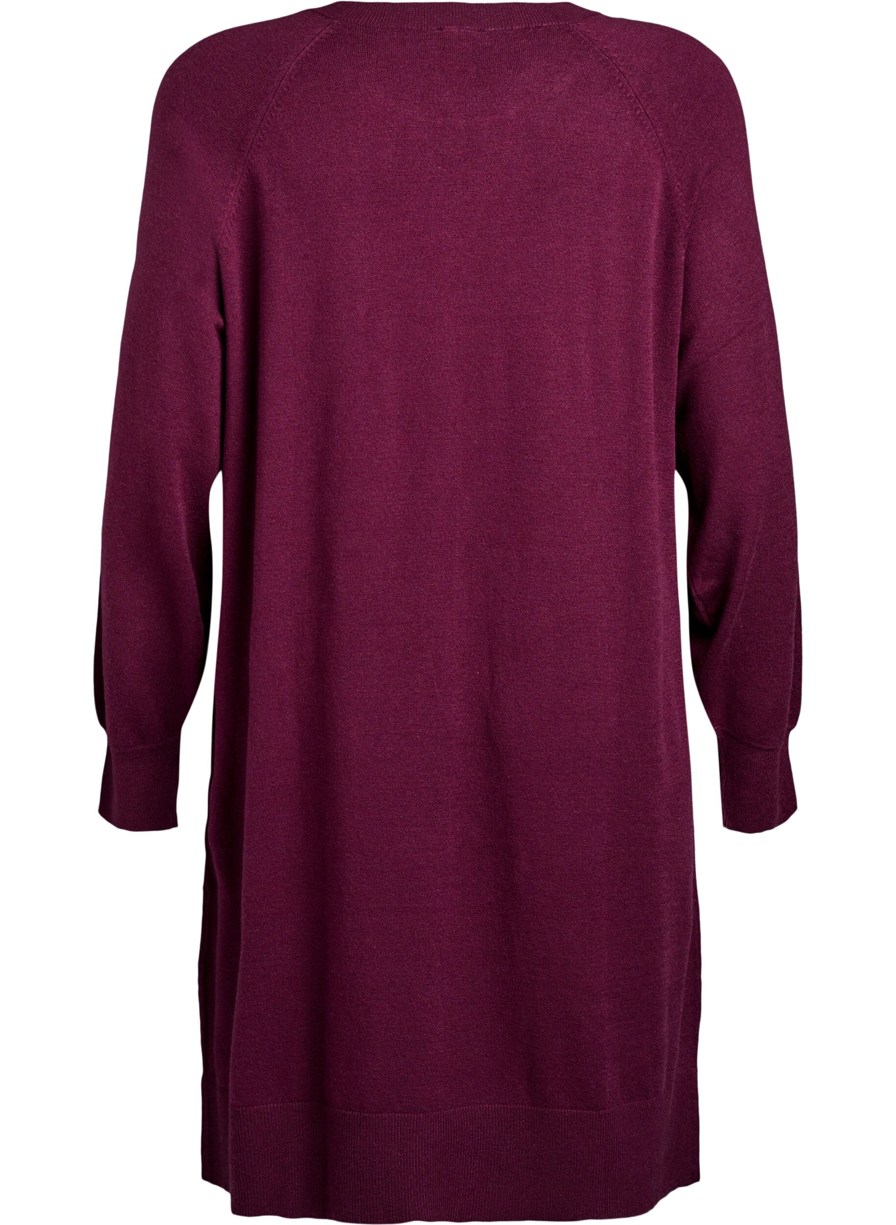 ZizzifashionShort knitted dress with raglan sleeves and a centre seam, Red, Packshot image number 1