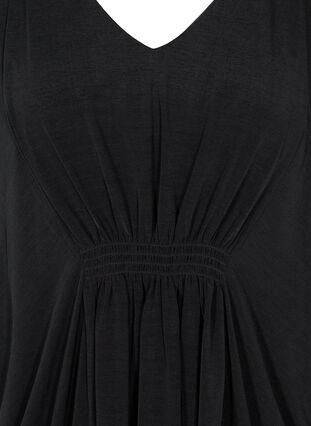 Long-sleeved dress with a V-neck and smocking, Black, Packshot image number 2
