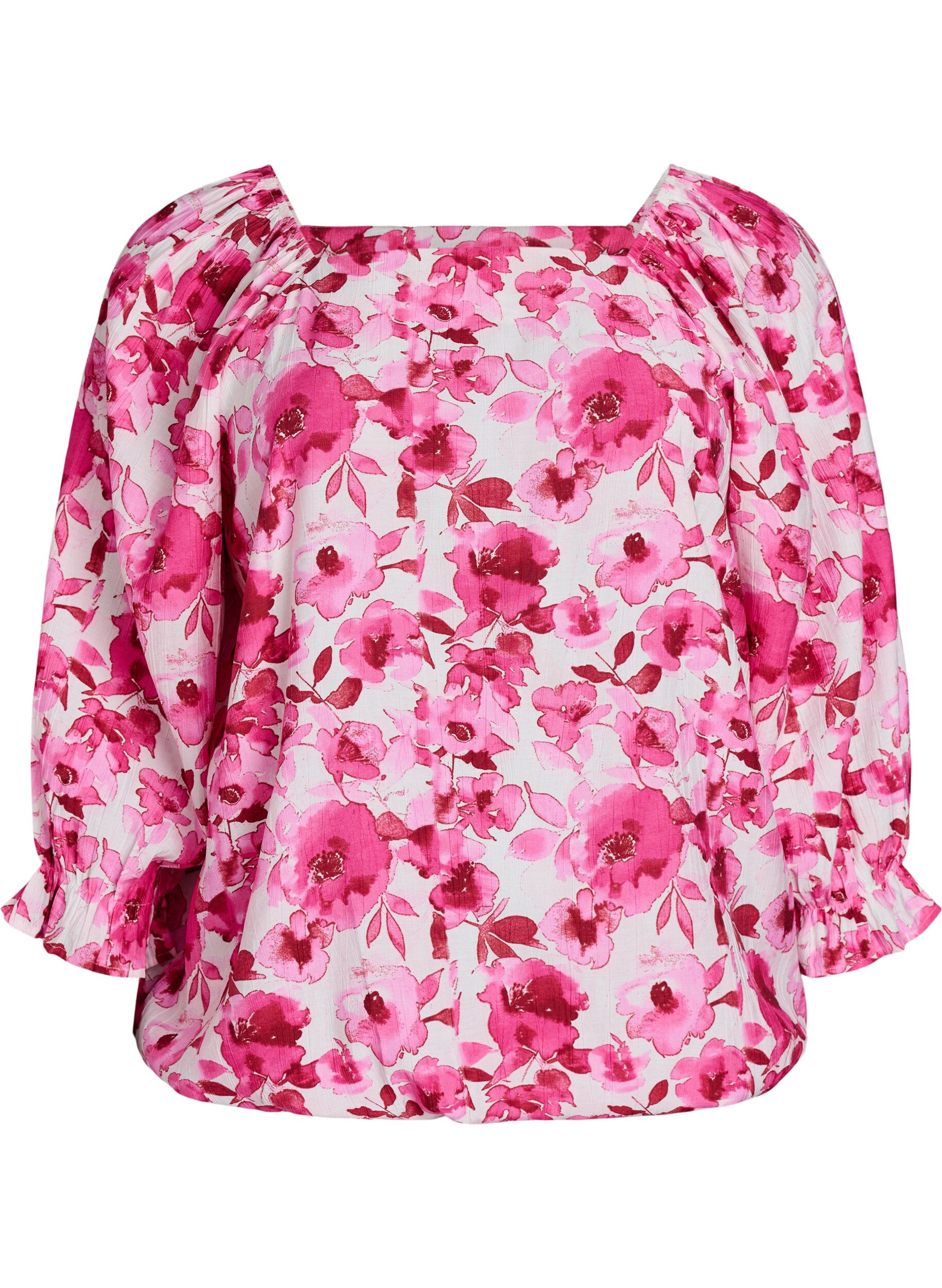 Zizzifashion Viscose blouse with a square neck and 3/4-sleeves, Pink, Packshot image number 0