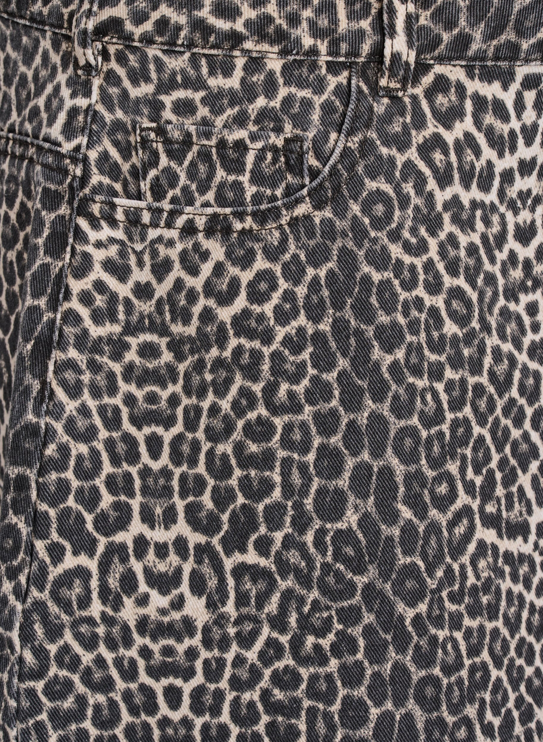 Zizzifashion Short denim skirt with leopard print and an A-line shape, Brown, Packshot image number 3