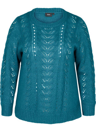 Knitted blouse with a feminine pattern, Blue Coral, Packshot image number 0