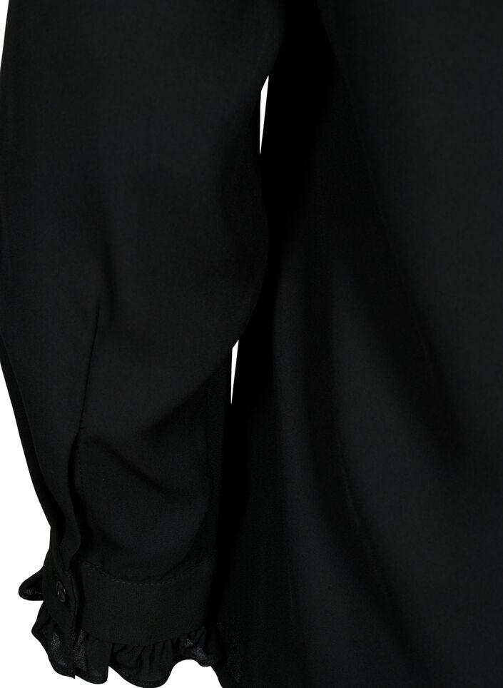 Long sleeve ruffle blouse, Black, Packshot image number 3
