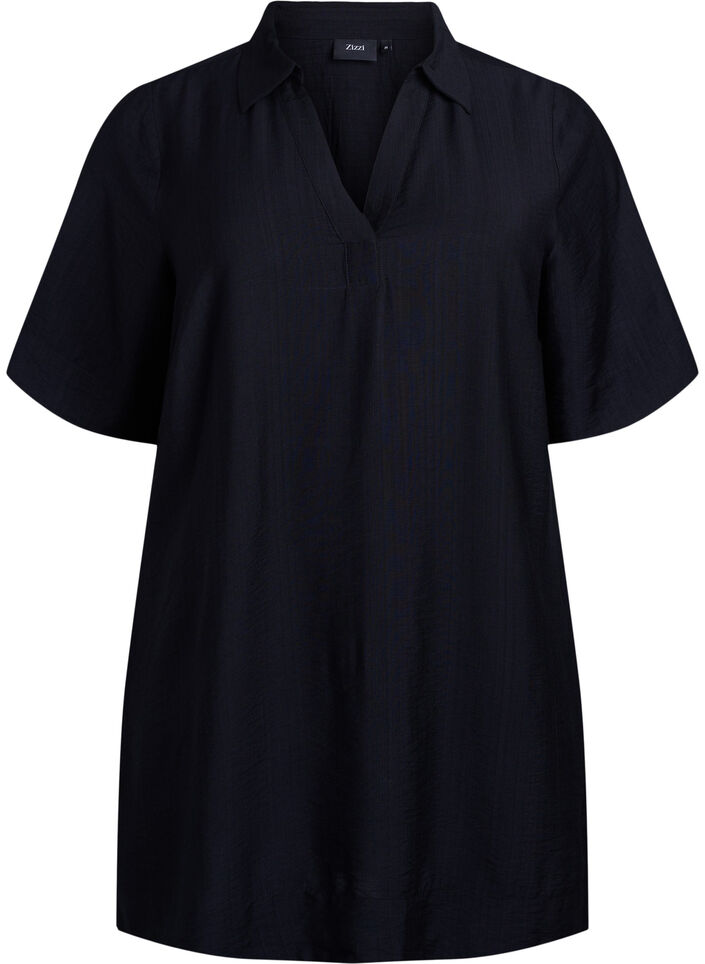 Tunic with collar and side pockets, Black, Packshot image number 0