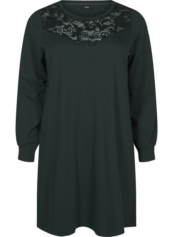 Short sweat dress with lace detail, Scarab, Packshot image number 0
