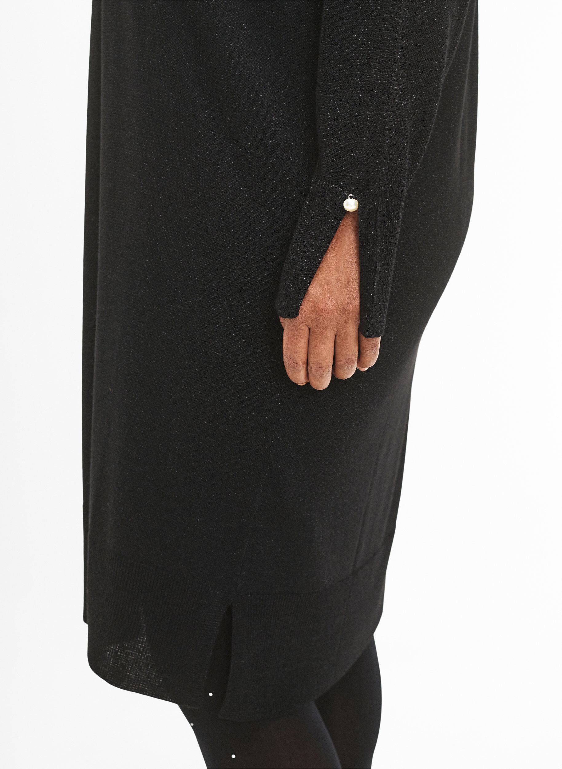 Zizzifashion Viscose knit dress with glitter and slits, Black w. DTM Lurex, Model image number 2