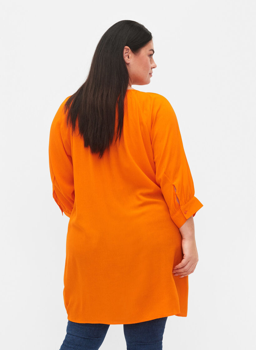 Viscose tunic with 3/4 sleeves, Orange, Model image number 2