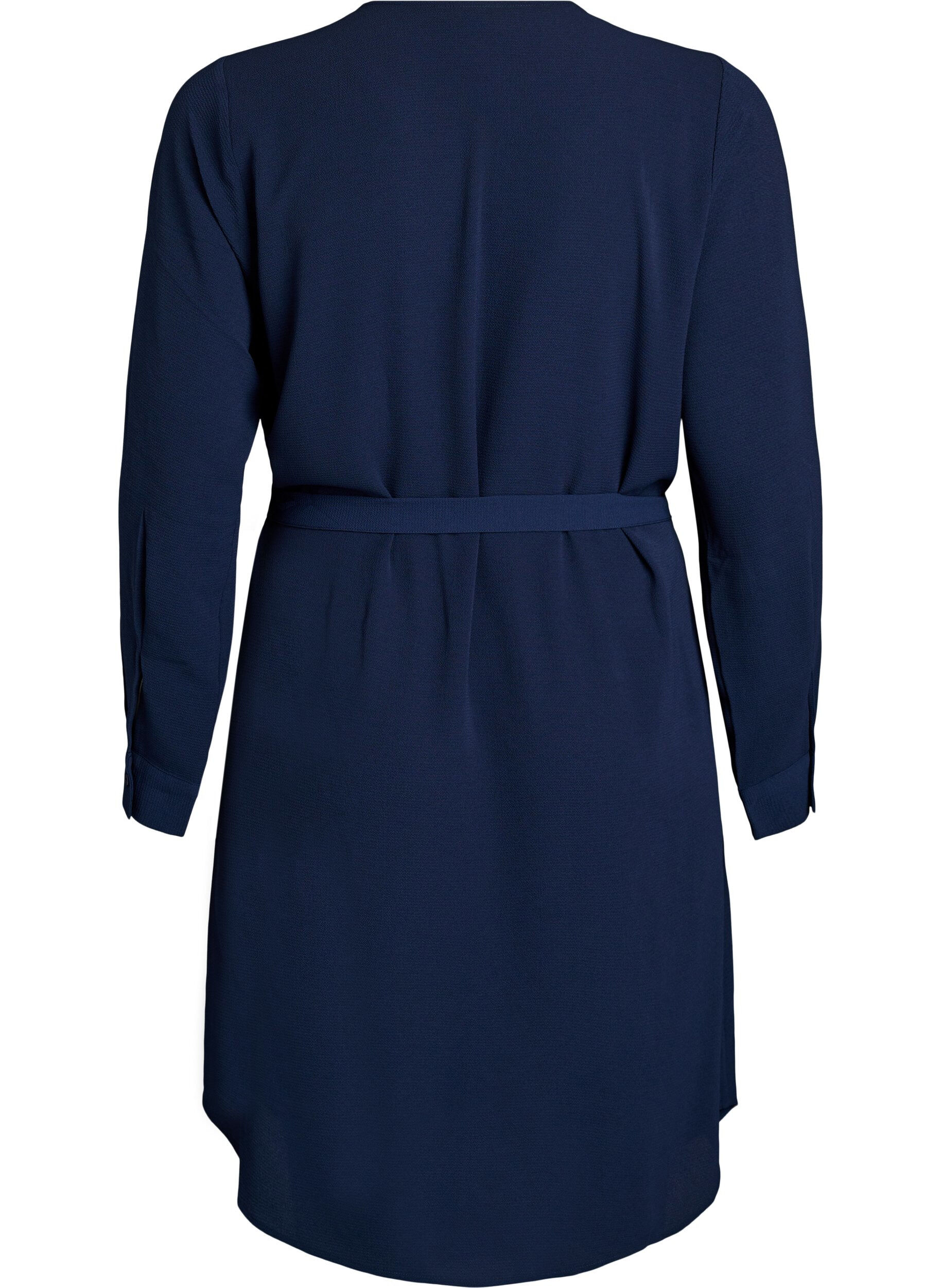 Zizzifashion Long-sleeved shirt dress with tie belt, Blue, Packshot image number 1