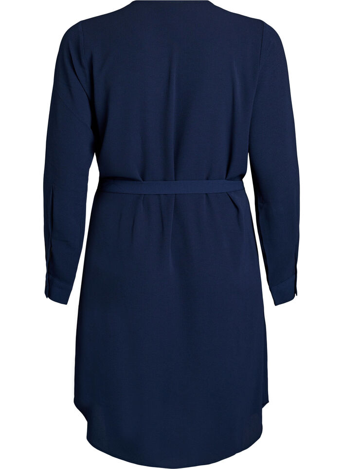 Long-sleeved shirt dress with tie belt, Blue, Packshot image number 1