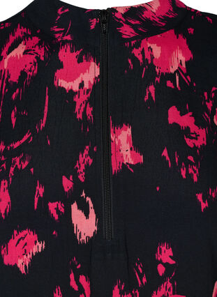 Long-sleeved, printed viscose tunic with zip, Black Pink AOP, Packshot image number 2