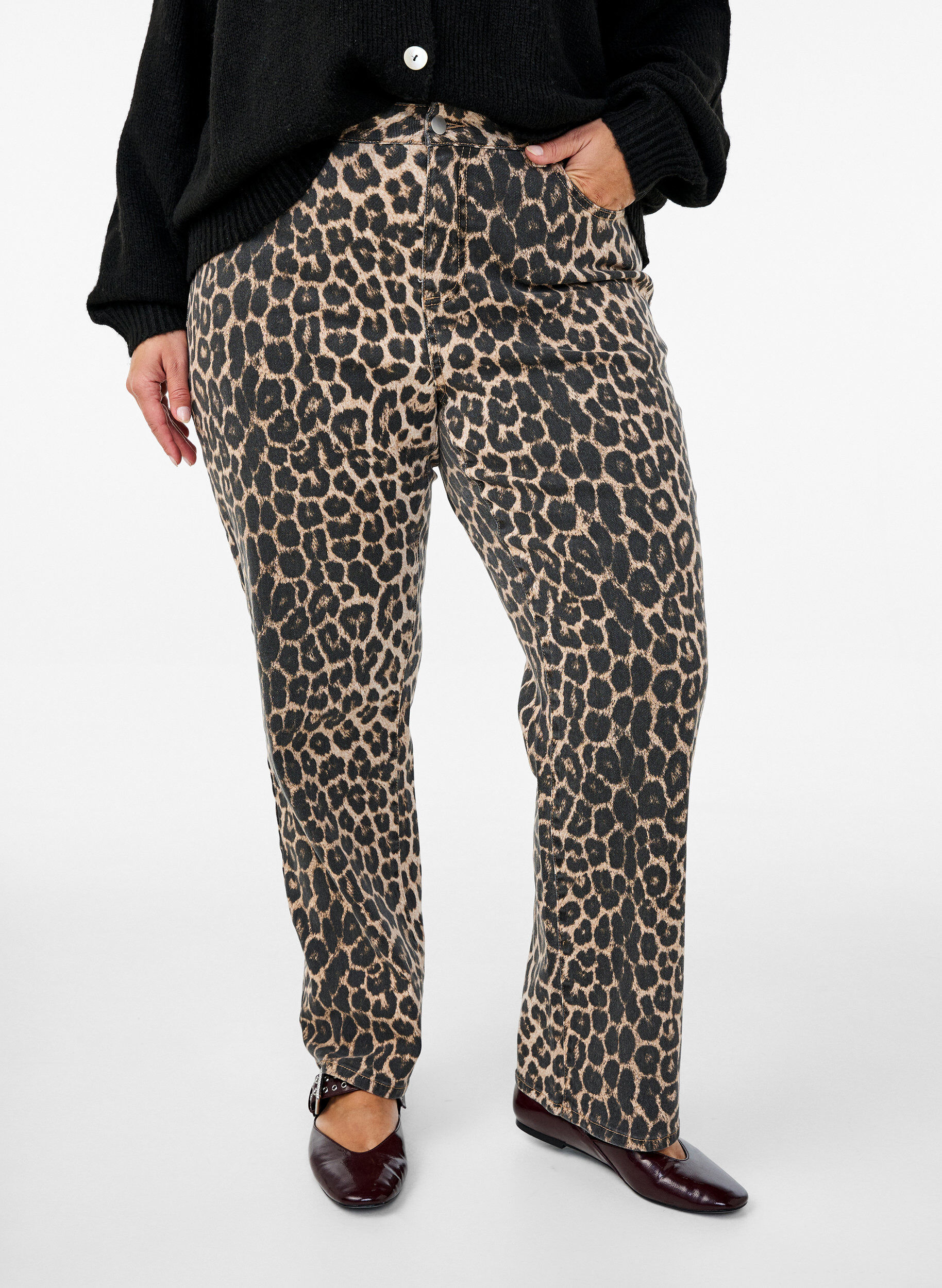 Zizzifashion Regular fit jeans with zebra print, Brown, Model image number 2