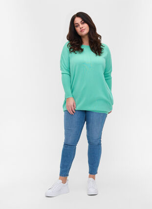 Knitted jumper with round neckline, Dusty Jade Green, Model image number 2