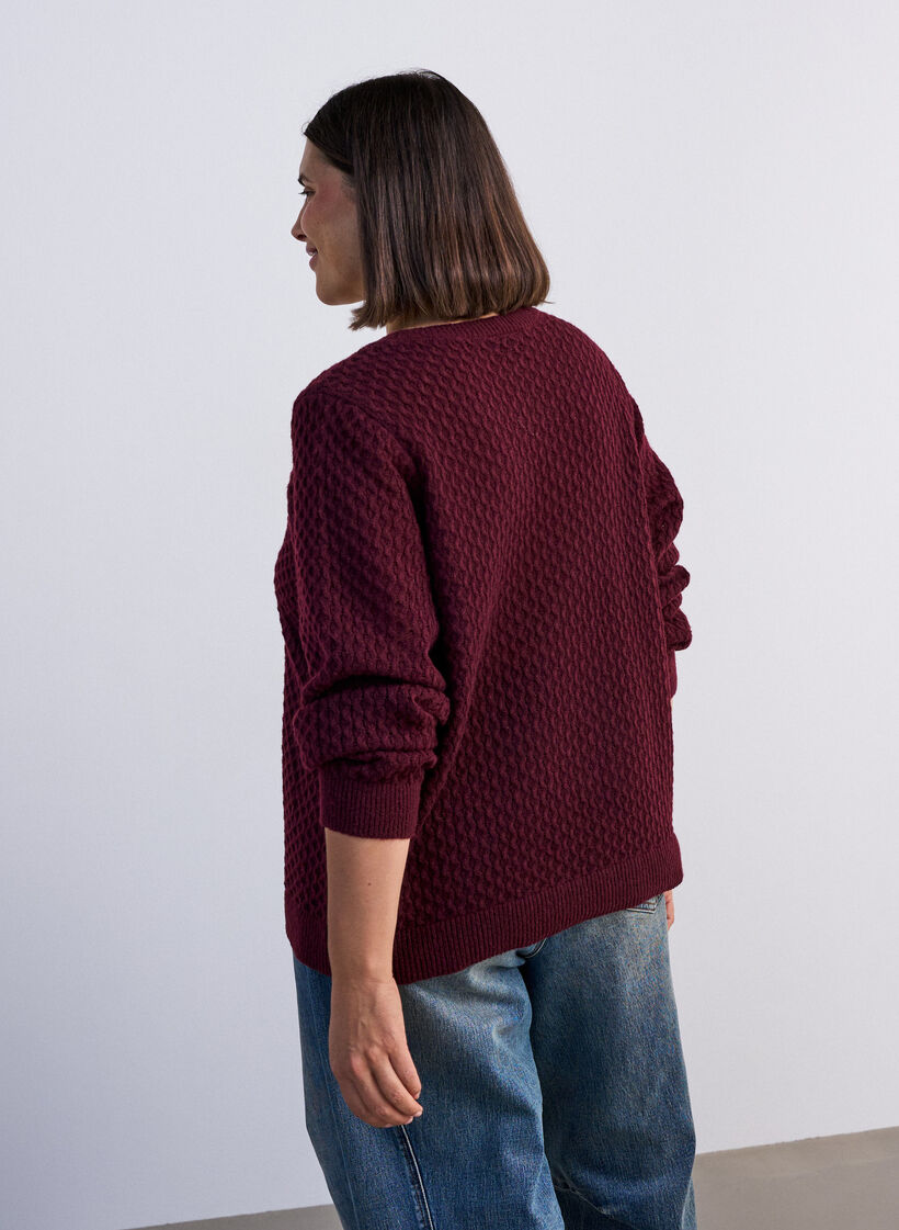 Knitted blouse with a textured openwork pattern, Red, Model image number 2