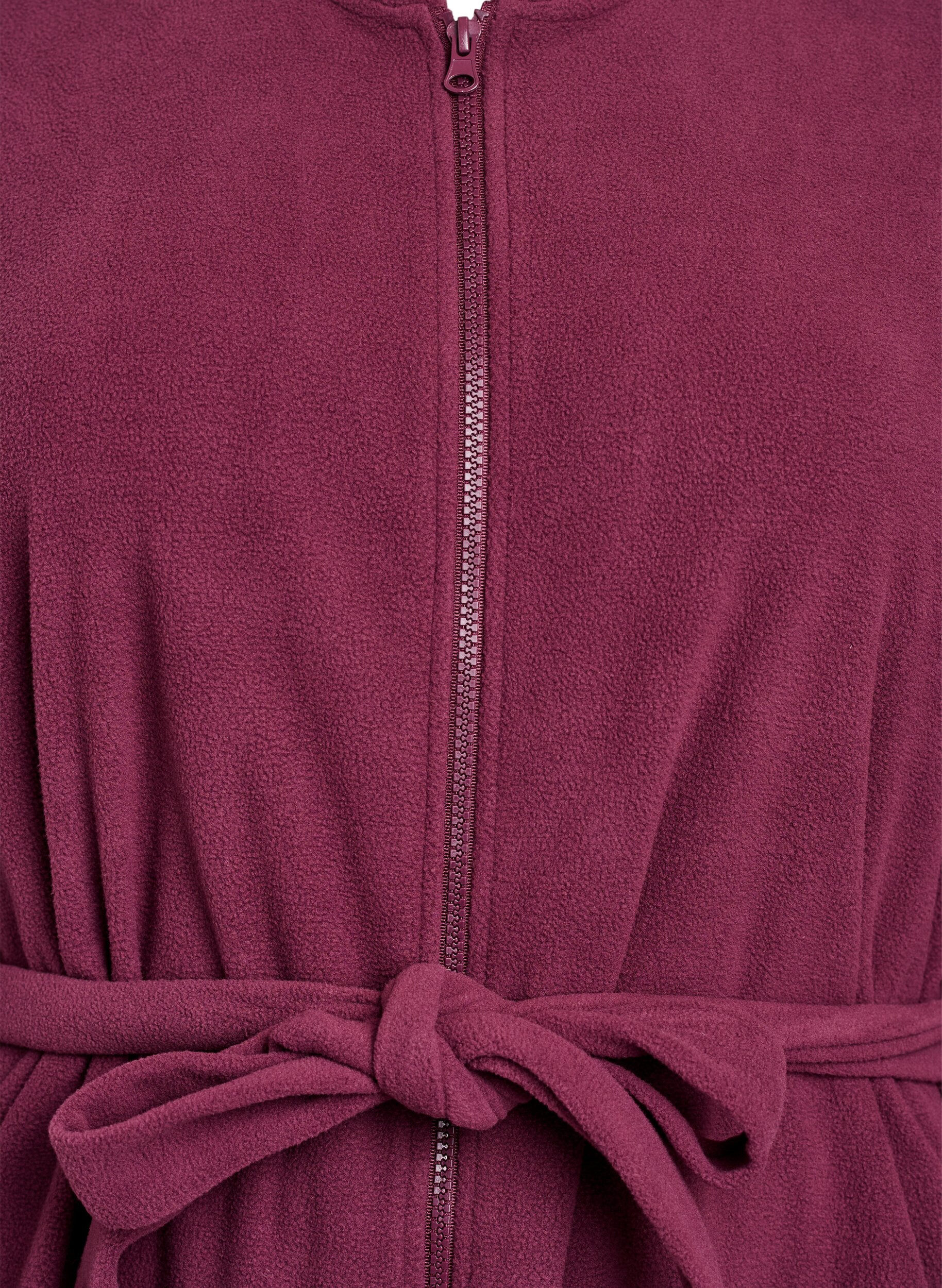 Zizzifashion Morning robe with zipper and hood, Dark Bordeaux, Packshot image number 2