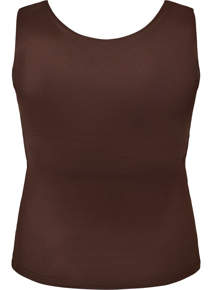 Fitted basic top in a smooth fabric, Brown, Packshot image number 1