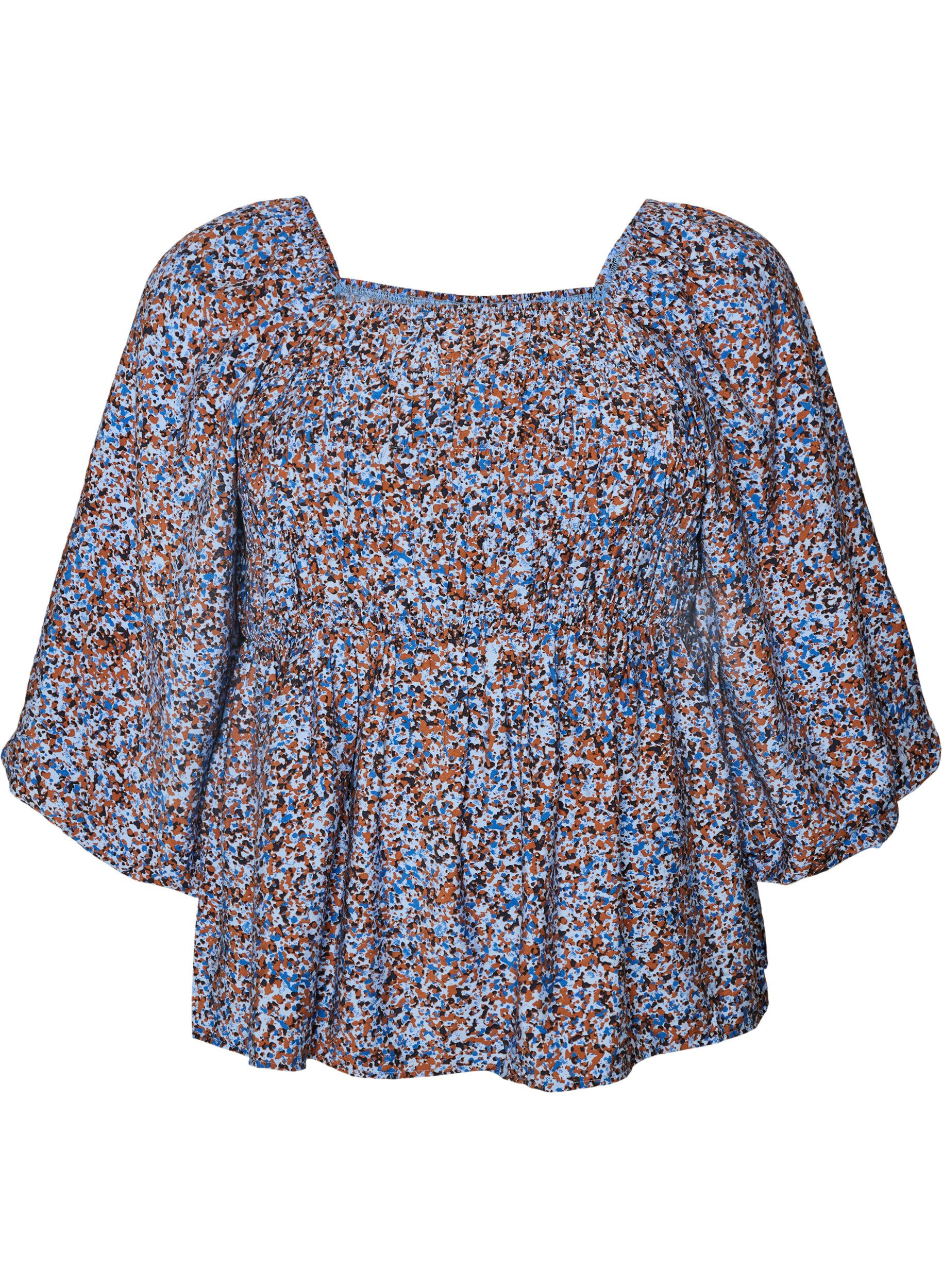 Blouse with smock and square neckline
