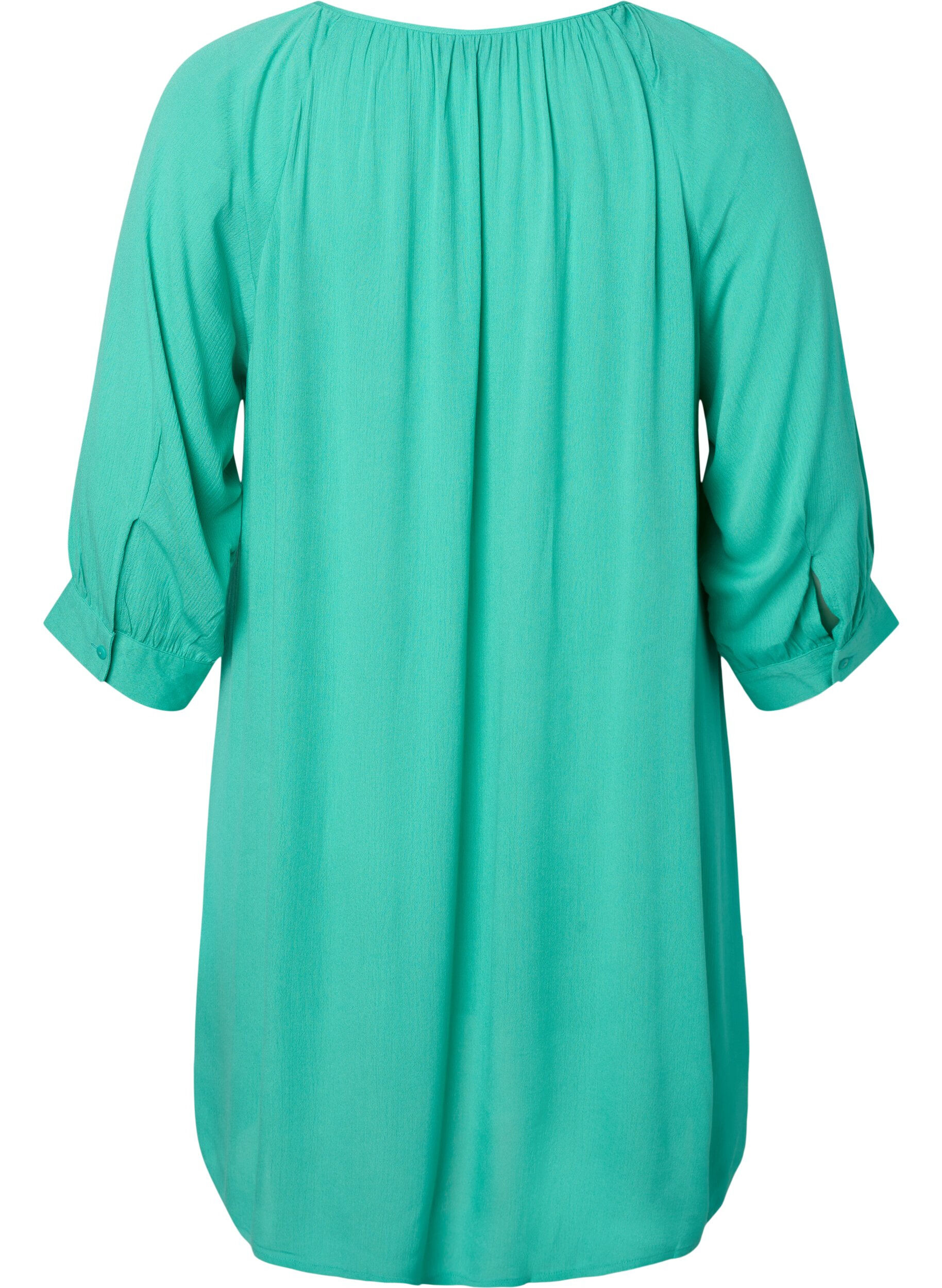 Zizzifashion Viscose tunic with 3/4 sleeves, Turquoise, Packshot image number 1