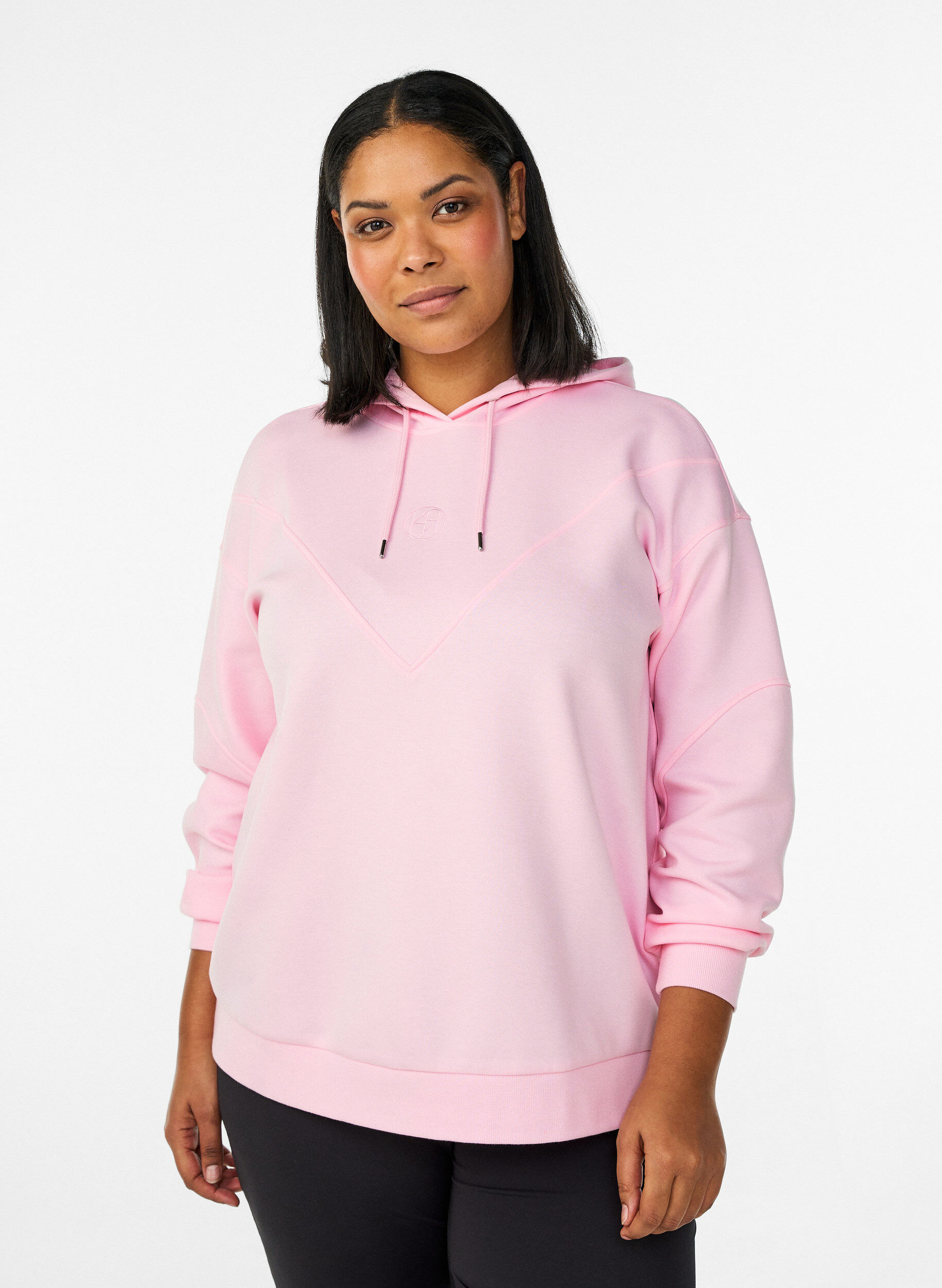 Zizzifashion Sporty scuba hoodie with decorative stitching, Pink, Model image number 0