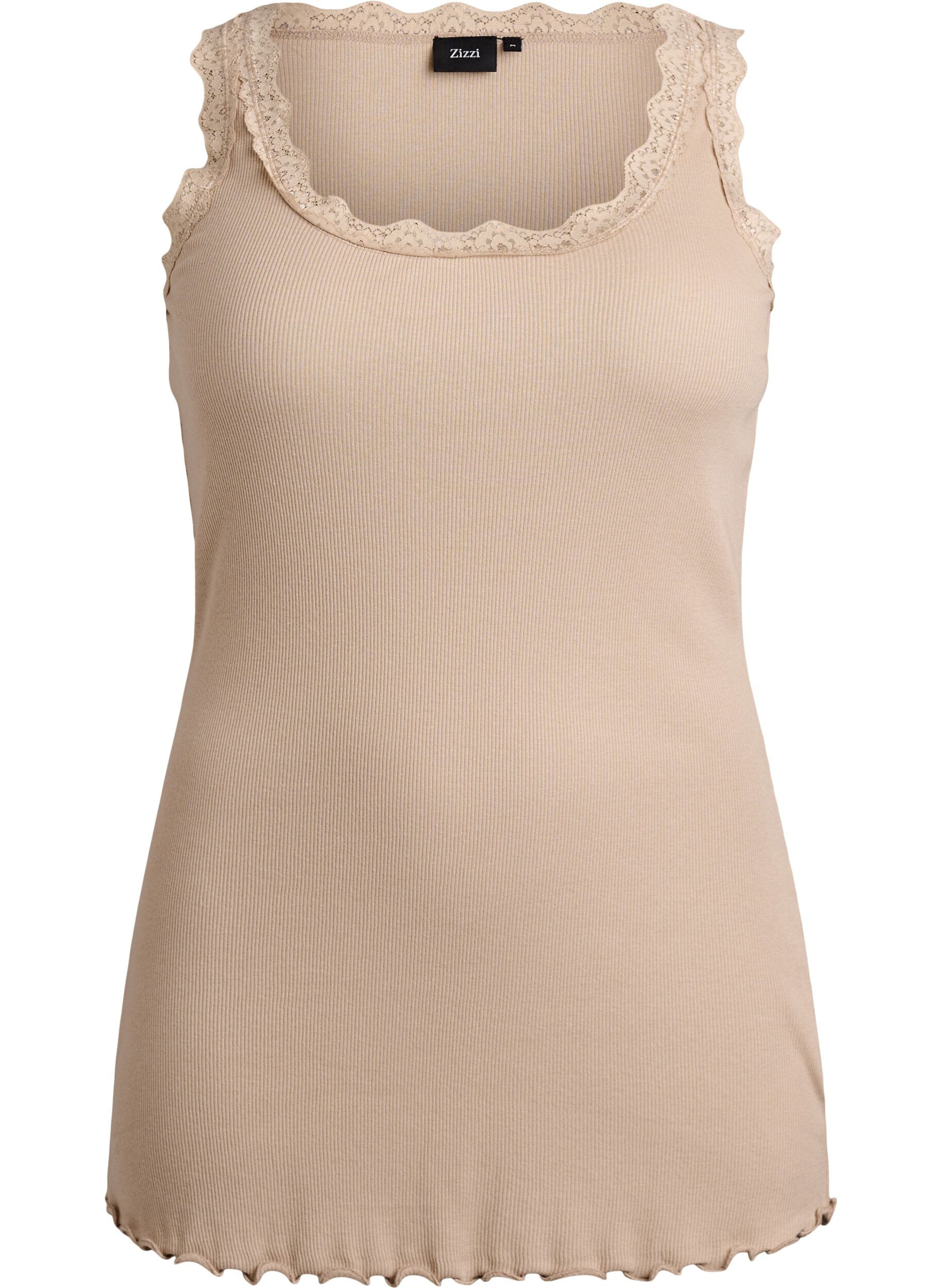 Zizzifashion Top with lace trim, Beige, Packshot image number 0