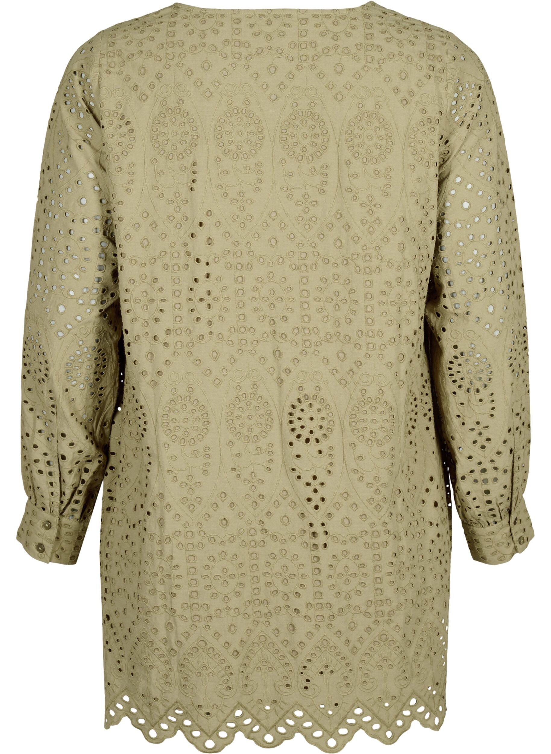 Zizzifashion Cotton tunic with broderie anglaise, Coriander, Packshot image number 1