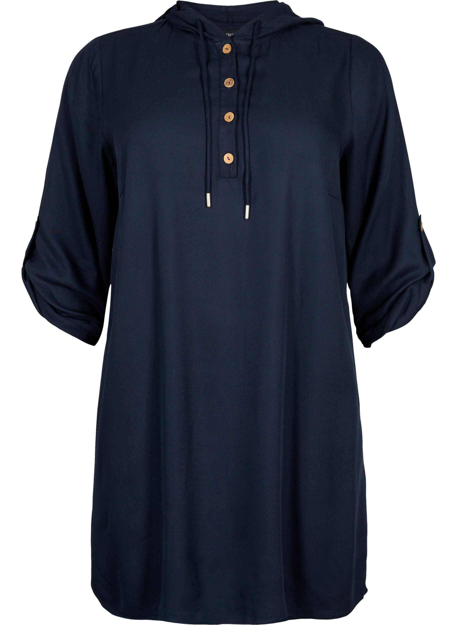 Zizzifashion Viscose tunic with hood, Navy Blazer, Packshot image number 0