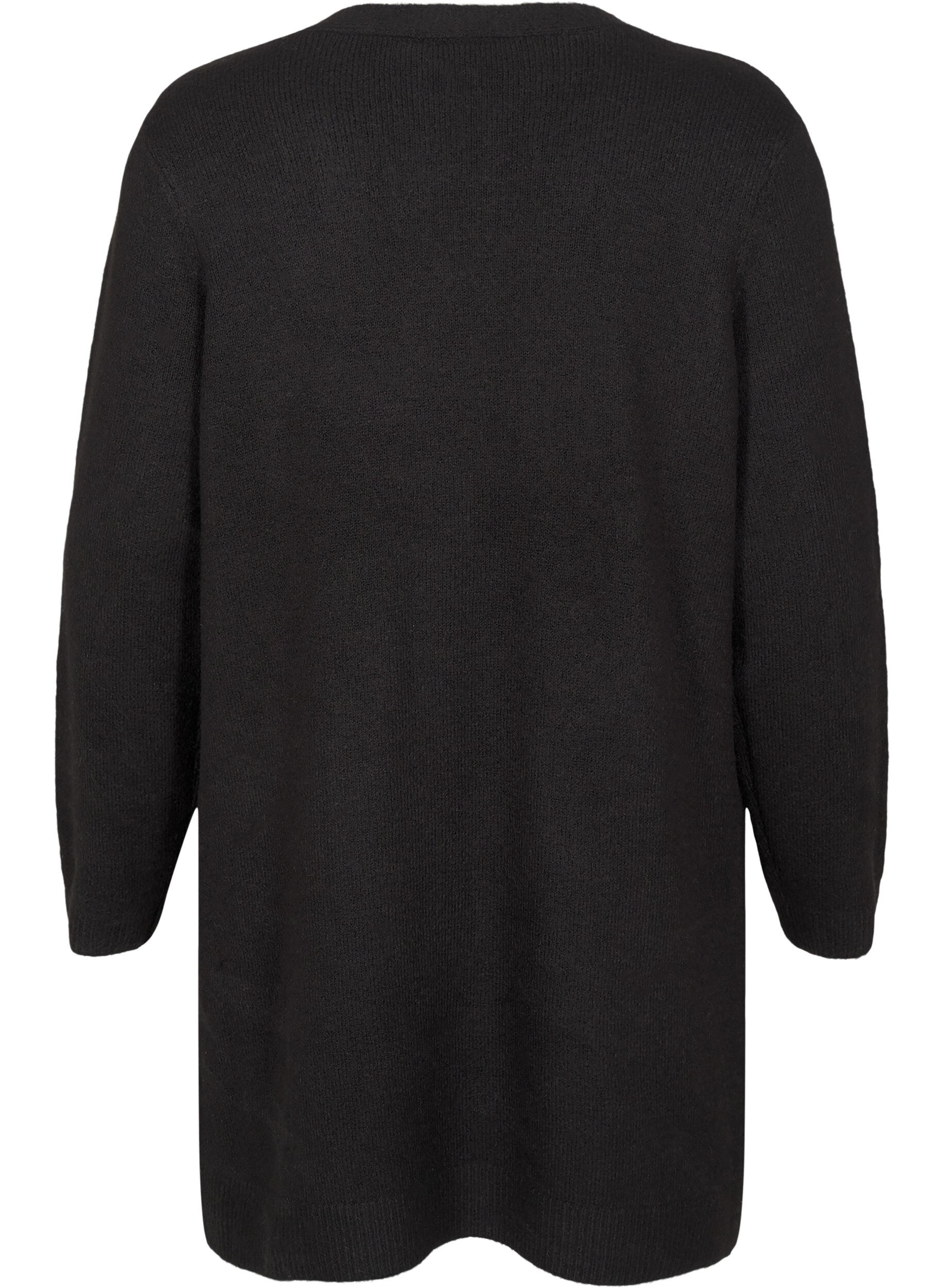Zizzifashion Long knitwear cardigan with pockets, Black, Packshot image number 1