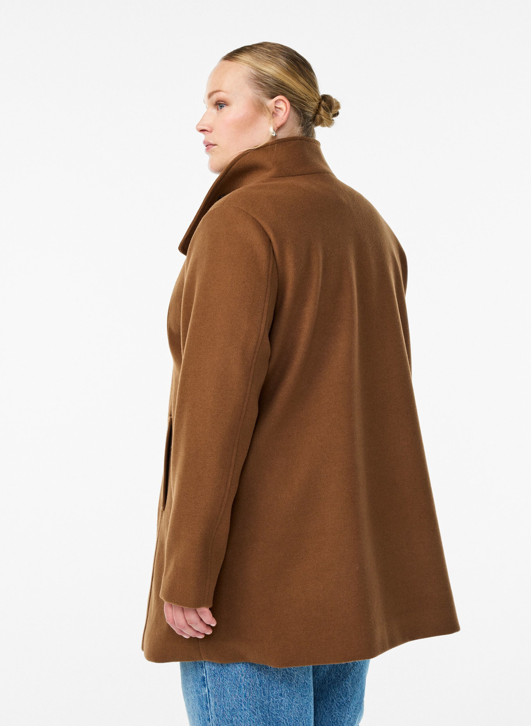 ZizzifashionShort coat with A-line shape, Brown, Model image number 2