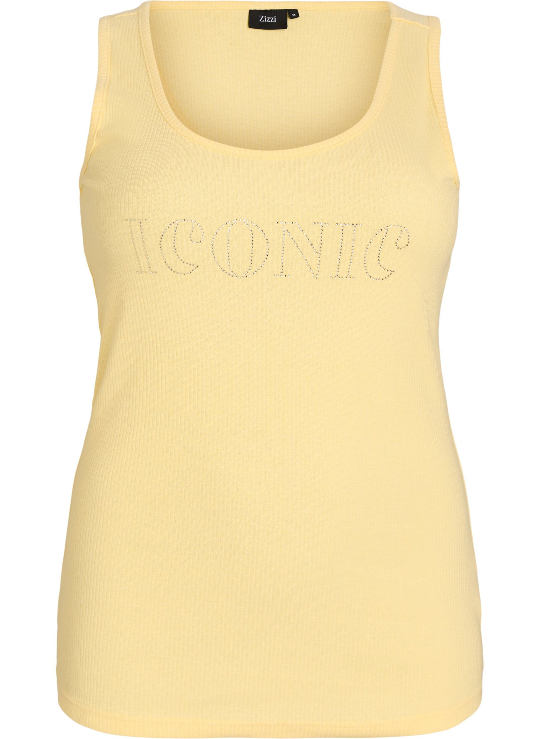Zizzifashion Slim-fit tank top with rhinestones, Yellow, Packshot image number 0