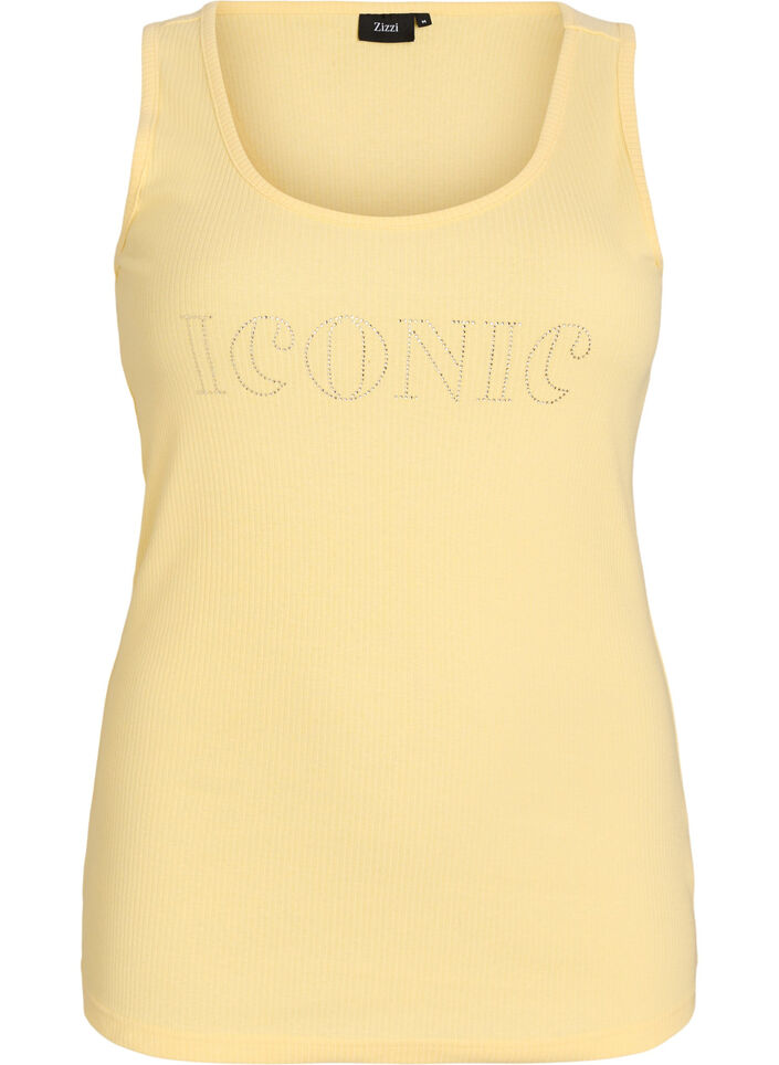 Slim-fit tank top with rhinestones, Yellow, Packshot image number 0