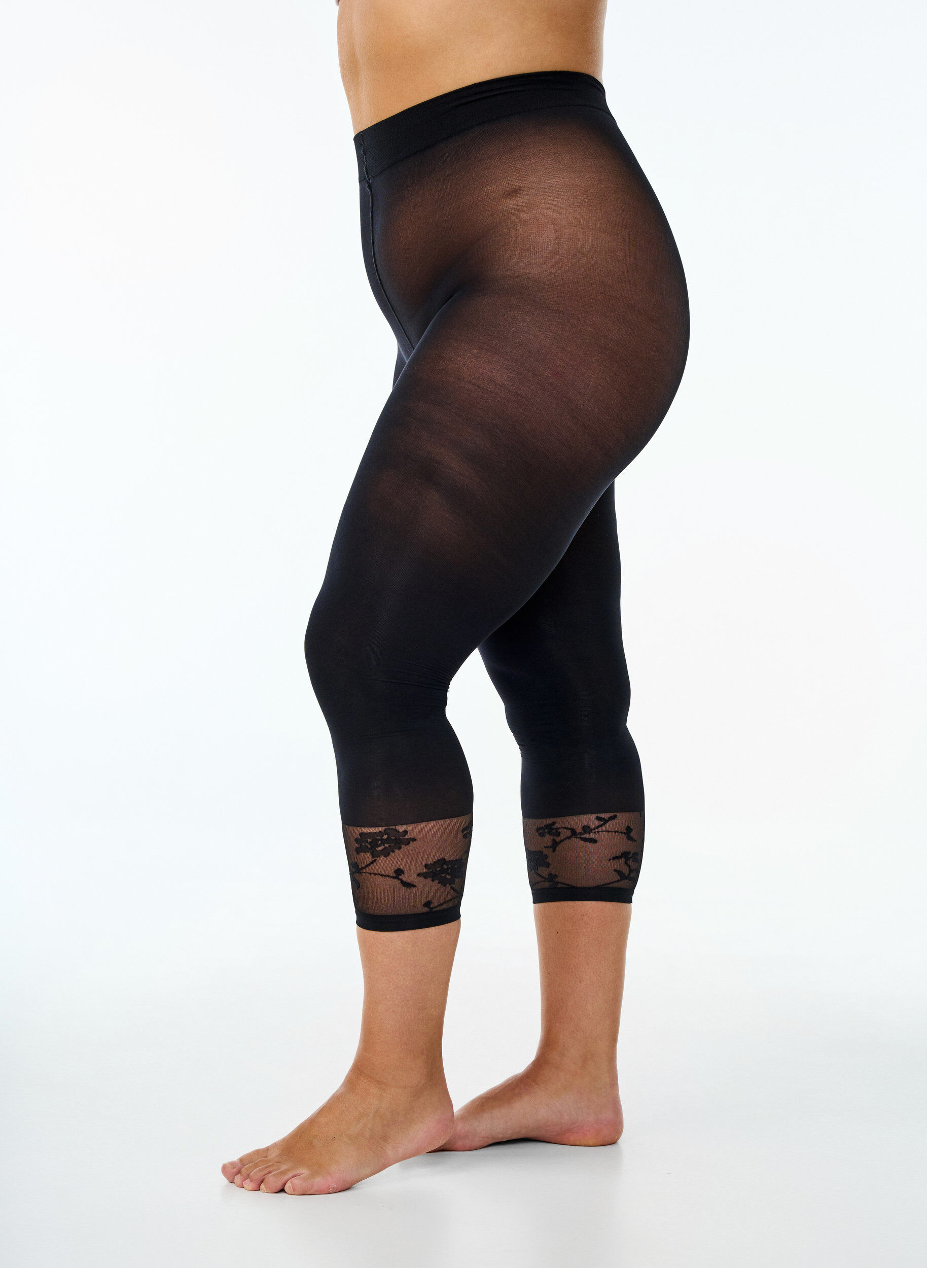 50 denier tights with lace hem, Black, Model